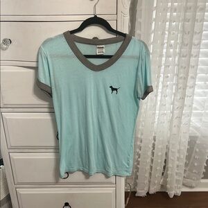 PINK Victoria's Secret Light Blue V-Neck Tee